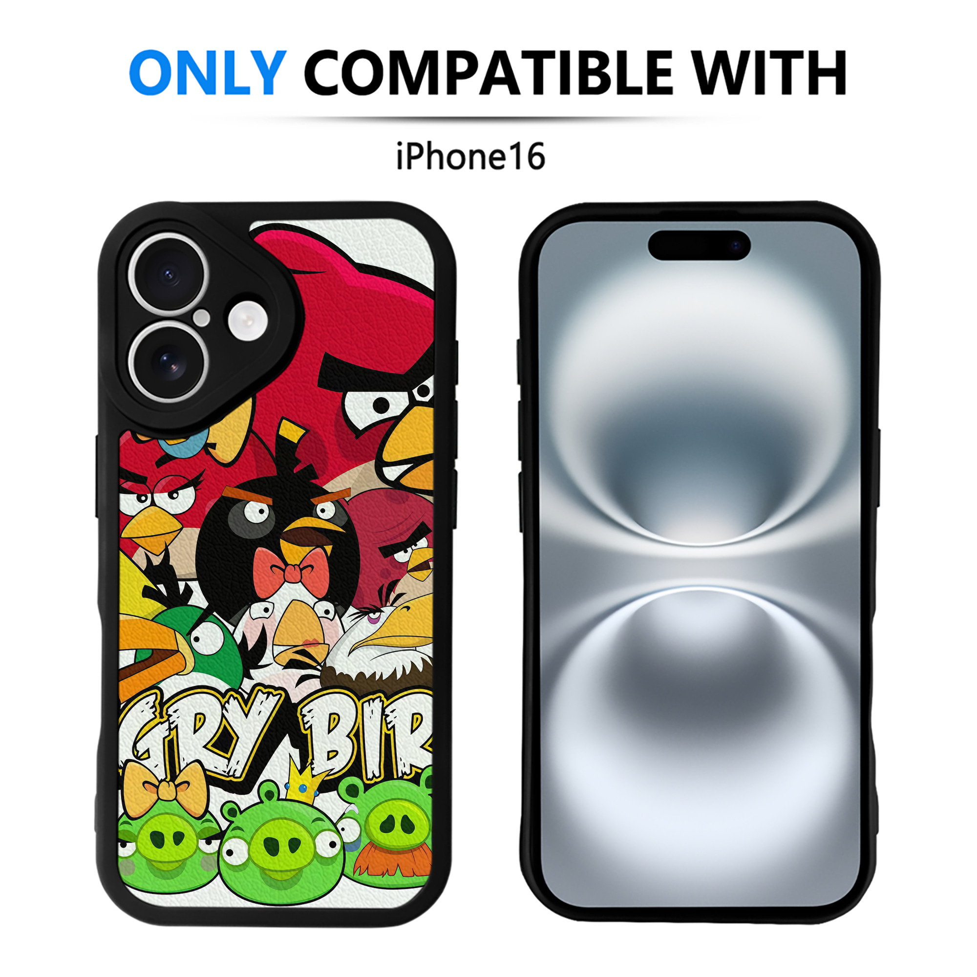 （画像用） Angry Birds アングリーバード 【iPhone 16シリーズ対応】シリコンスマホケース（レザー調） 材質：シリコン